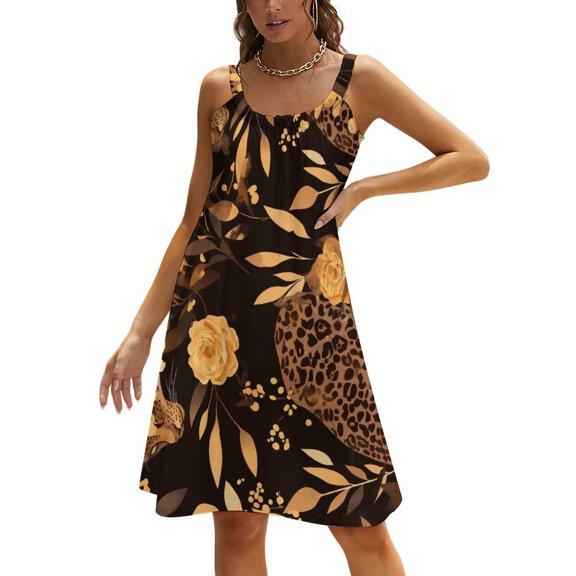 Leopard Print Women's Summer Dresses 2025 Beach Casual Sleeveless Floral Print Tank Loose Sundress