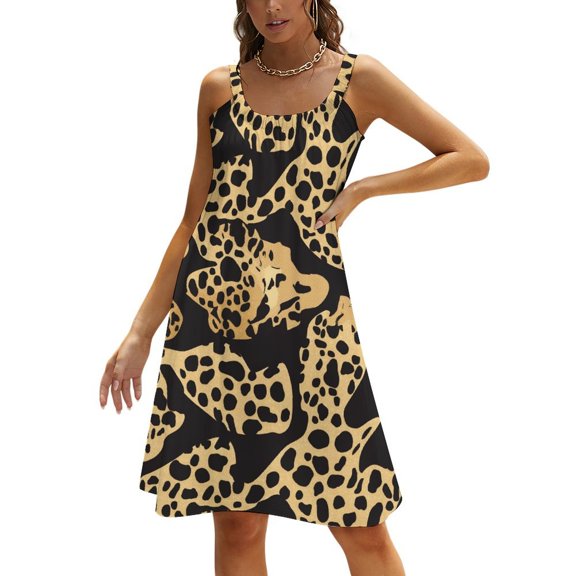 Leopard Print Women's Summer Dresses 2025 Beach Casual Sleeveless Floral Print Tank Loose Sundress