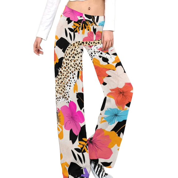 Leopard Print Women's Wide Leg Lounge High Waisted Loose Work Casual Outfits Trousers