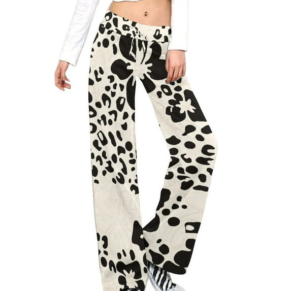 Leopard Print Women's Wide Leg Pants High Waist Adjustable Knot Loose Casual Trousers Business Work Casual Pants