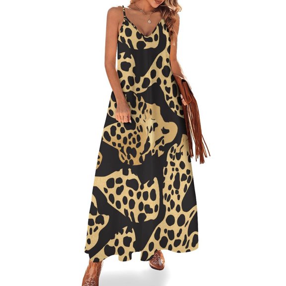 Leopard Print Womens Summer Dresses Casual Sleeveless Tshirt Sundresses Vacation Beach Cover Up Dress