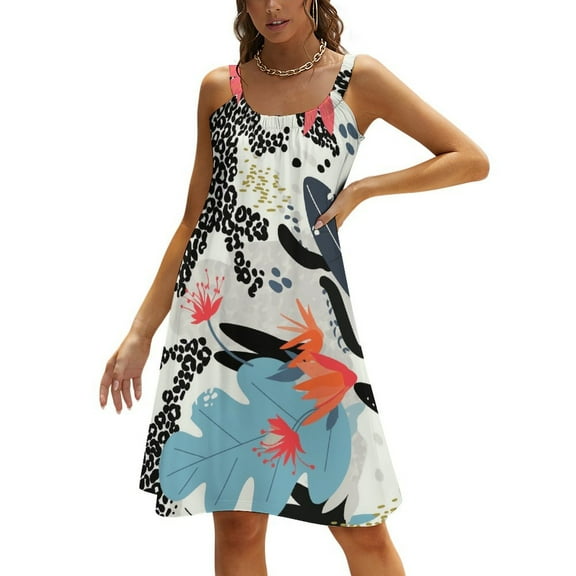 Leopard Print Womens Summer Dresses Casual Sleeveless Tshirt Sundresses Vacation Beach Cover Up Dress
