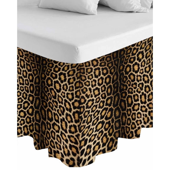 Leopard Print Wrap Around Bed Skirts for King Bed 16" Drop, Bed Skirt with Adjustable Elastic Belt Dust Ruffle Bed Valance for Bedroom Hotel Luxury Farmhouse Gradient Animals Texture Bed Frame Cover