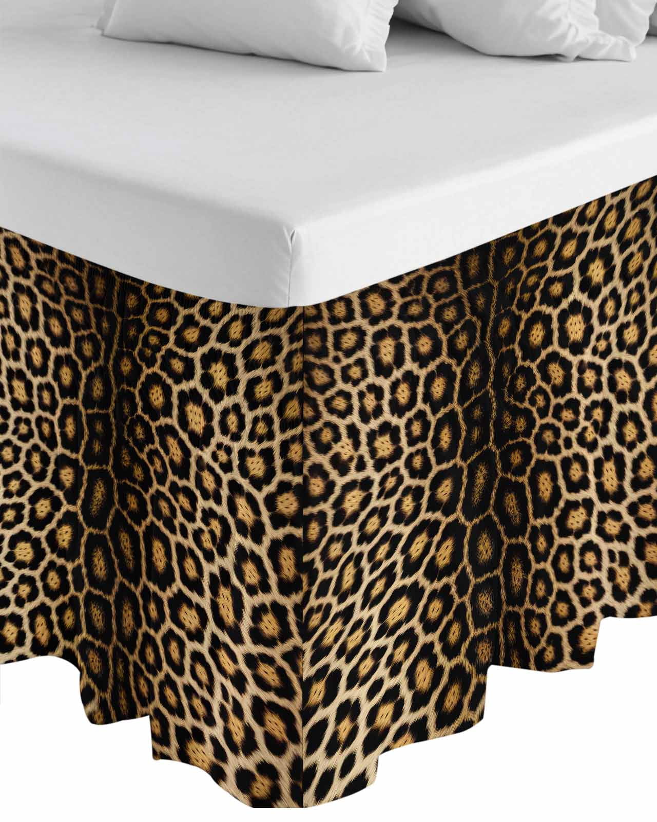 Leopard Print Wrap Around Bed Skirts for Queen Bed 18" Drop, Bed Skirt with Adjustable Elastic Belt Dust Ruffle Bed Valance for Bedroom Hotel Luxury Farmhouse Gradient Animals Texture Bed Frame Cover