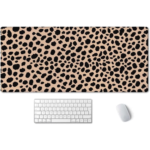 Leopard Print XXL Desk Mat Extra Large Desk Mat, Cute Leopard Design, Extended Gaming Mouse Pad, NonSlip Rubber Base, 35.5x15.7 Inch, Ideal for Work and Play