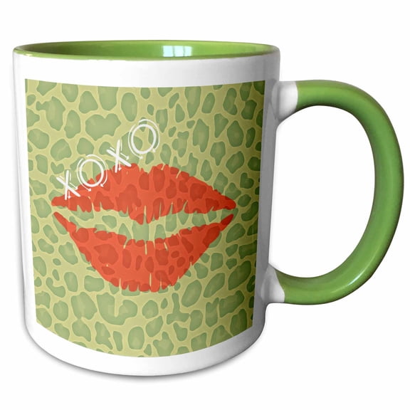 3drose, Leopard Print Xoxo Lips - Flirty Animal Print Art, 11oz Two-tone Green Mug