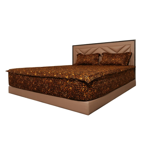 Leopard Print Zip-On Fitted Set, 600 Thread Count, Includes 1 Fitted Base, 2 Zip Sheets, 2 Pillowshams, Easy to Change, Won't Pop Off- 18" Deep Pocket Queen - Leopard Print