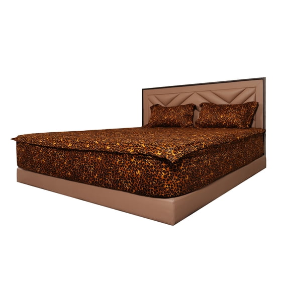 Leopard Print Zip-On Fitted Set, 600 Thread Count, Includes 1 Fitted Base, 2 Zip Sheets, 2 Pillowshams, Easy to Change, Won't Pop Off- 8" Deep Pocket Twin-XL - Leopard Print