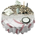 thumbnail image 1 of Leopard Print and Baseballs Pattern Round Tablecloth 60"x60",Wrinkle Wipeable Table Cloth for Kitchen Dining Room Picnic Patio Party, 1 of 6