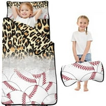Leopard Print and Baseballs Pattern Toddler Nap Mats for Kids Preschool,Sleeping Mat Bag or Kids,Toddler Sleeping Bag,Toddler Nap Mat or Daycare