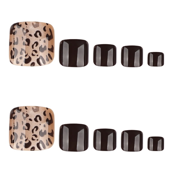 Leopard Print and Solid Black Press on Nails, Short Square Glossy False Nails, 24 Count