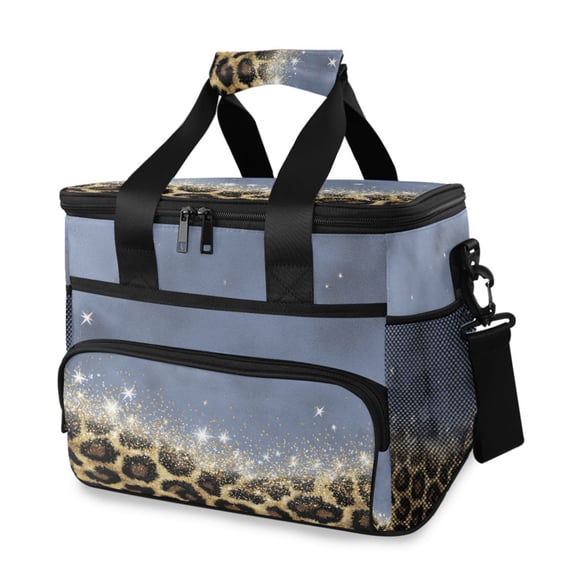 Leopard Print with Glitter Portable Cooler Lunch Box Reusable Insulated Lunch Bag Leakproof 15L