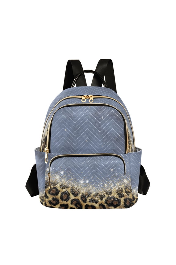Leopard Print with Glitter Quilted Backpack Fashion Daypack Commuter Bag for Women 8.5 L
