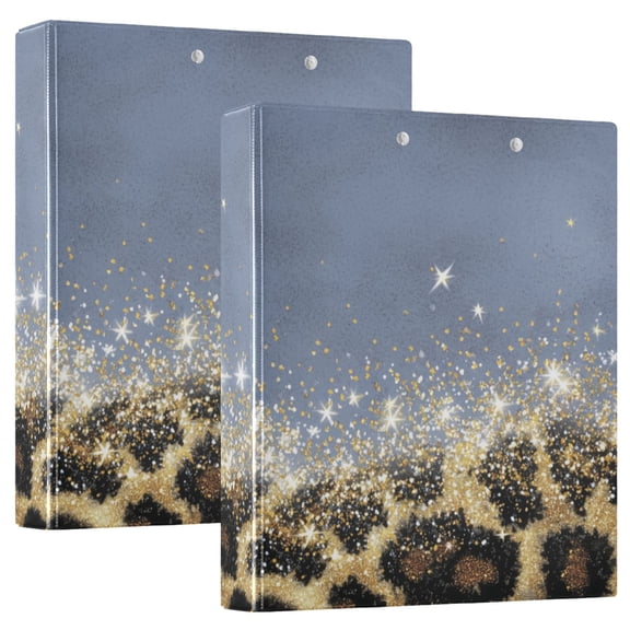 Leopard Print with Glitter Round Ring Binder 3 Rings 1.5" Capacity File Storage for A4 Size 1 Pack