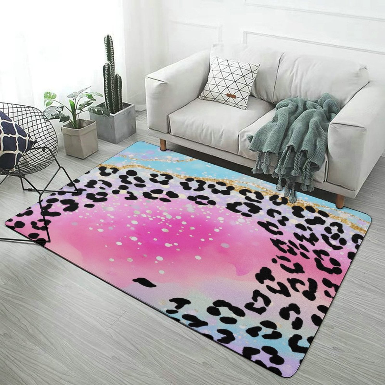 Leopard Print with Pastel Background Carpet Style Living Room Bedroom ...