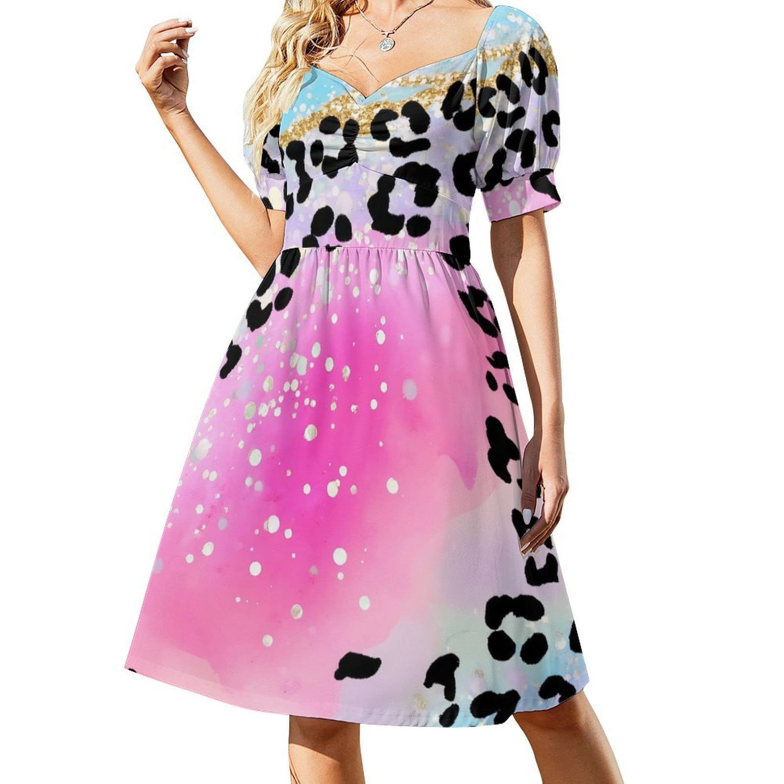 Leopard Print with Pastel Background Summer Women's Dress 2025 Elegant