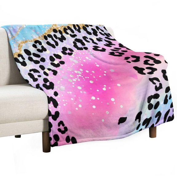 Leopard Print with Pastel Background Throw Blanket Warm Microfiber Flannel Bedroom Decor Blankets For Beds