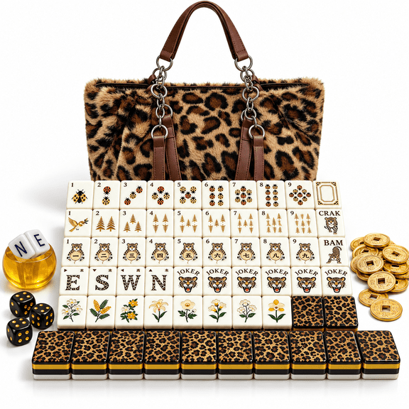 Leopard PrintAmerican Mahjong Tile Set, Acrylic Majiang, 160 Tiles, Complete Game Set for Family Game Nights and Holiday Parties