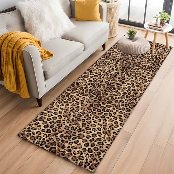 Leopard Printed 2'x6' Runner Rug, Modern Animals Textured Brown Washable Non-Slip Area Rugs for Hallway Kitchen Floor Bedroom Entryway, Long Laundry Carpet Decoration Indoor Mat