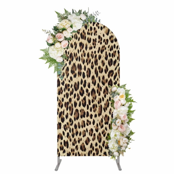 Leopard Printed Arch Backdrop Cover 4FT, Modern Animal Fur Patterns Spandex Fitted Stretchy Arch Stand Covers, Round Top Chiara Backdrop Cover for Wedding Party Birthday Baby Shower
