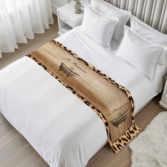 Leopard Printed Bed Runner Scarf Full Queen Size, Funny Animals Textured Bathtubs Luxury Bed Throw Runners & Scarves for Twin Full Queen King Foot of Beds, Bedroom Hotel Decoration, 83"x20"