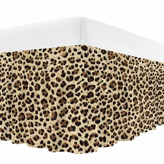 Leopard Printed Bed Skirt Queen Size, Modern Animal Fur Patterns Wrap Around Bed Skirting with Adjustable Elastic Strap, Dust Ruffle Pleated Bedskirts 16 Inch Drop for Bedroom Queen Beds