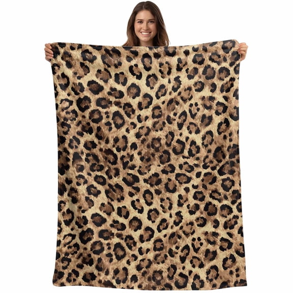 Leopard Printed Blanket Soft Cozy Warm Throw Blanket for Couch, Plush Fuzzy Flannel Fleece Blankets for Sofa, Modern Animals Textured Brown Bed Blankets Lightweight Gifts for Women, 40"x60"
