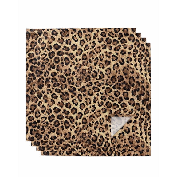 Leopard Printed Cloth Napkins Set of 4 Reusable Dinner Napkins, Modern Animals Textured Brown Cocktail Napkin Washable Table Napkins for Wedding/Holiday Party/Baby Shower 20"x20"