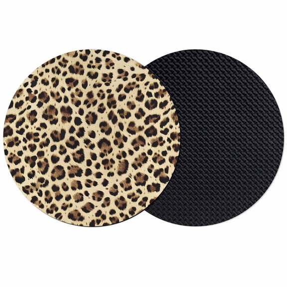 Leopard Printed Coasters Set of 2, Modern Animal Fur Patterns Absorbent Coasters for Drinks, Coaster for Bar Office Dining Coffee Table Accessories Decor, Non Slip Round Desk Coaster