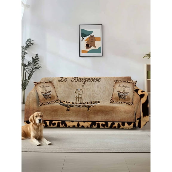 Leopard Printed Couch Cover, Funny Animals Textured Bathtubs Sofa Cover Blanket for Loveseat Couches,Sectional Sofa Slipcover Furniture Protector for Living Room Bedroom 71''x118''