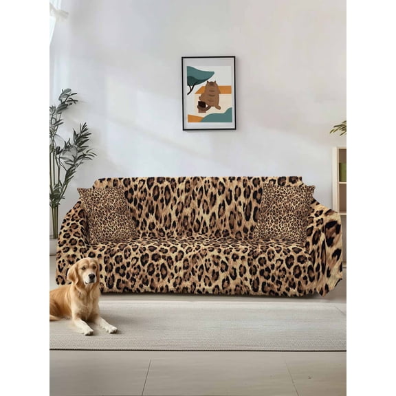 Leopard Printed Couch Cover, Modern Animals Textured Brown Sofa Cover Blanket for Loveseat Couches,Sectional Sofa Slipcover Furniture Protector for Living Room Bedroom 71''x118''