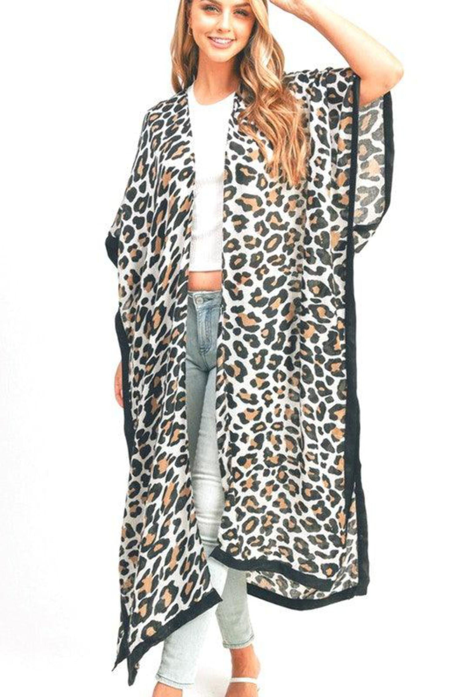 And The Why Leopard Kimono Open Front Longline Cardigan main image 1