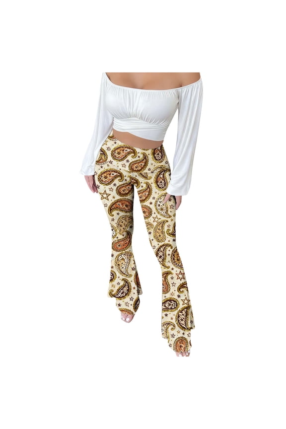 Leopard Printed Flare Pants for Women High Waist Bootcut Leggings Tummy Control Yoga Pants Elastic Wasited Sweatpants Gym Joggers Tall & Long Trousers Soft Bottoms Casual Legging
