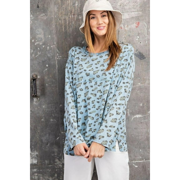 Leopard Printed Garment Dye Loose Fit Knit Top S