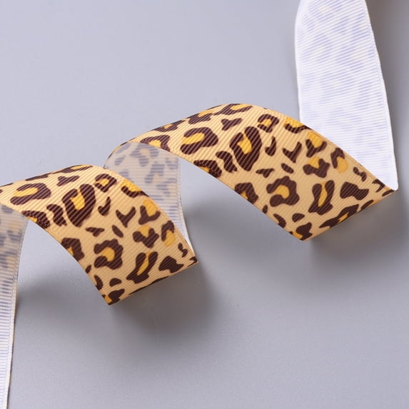 Leopard Printed Grosgrain Ribbons for Hair Bows Headbands Gift Wrapping Goldenrod 1 inch(25mm) about 5yards/bundle DIY