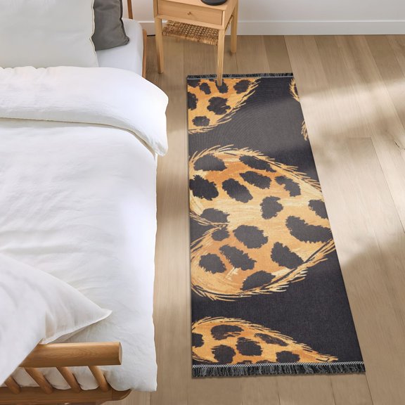 Leopard Printed Hearts Valentine Bedside Runner Rug 2'x 6' Non Slip Carpet Floor Mat Area Rug