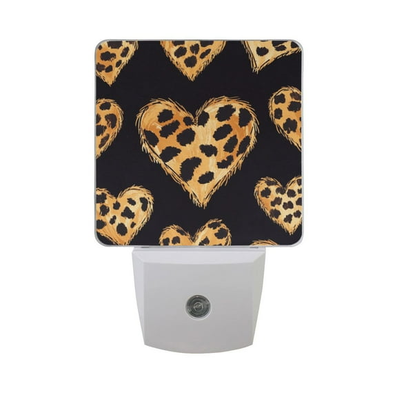 Leopard Printed Hearts Valentine LED Night Light with Smart Sensor Plug Into Wall Dusk to Dawn 2 packs