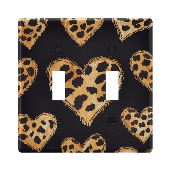 Leopard Printed Hearts Valentine Light Switch Cover Electrical Outlet Cover Replaceable Wall Plates 2-Gang