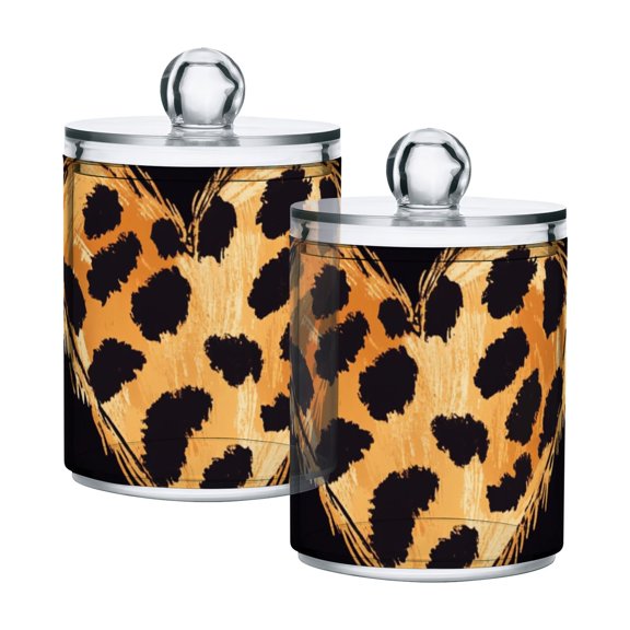 Leopard Printed Hearts Valentine Translucent Plastic Cans Storage Canisters with Lid Set of 2