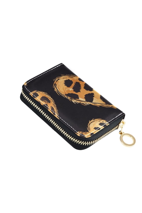 Leopard Printed Hearts Valentine Women's Credit Card Holder PU Leather Zipper Wallet RFID Blocking