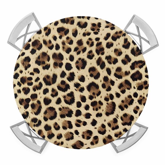 Leopard Printed Round Tablecloth for 45-54 Inch Tables, Fitted Table Cover with Elastic Edge, Modern Animal Fur Patterns Waterproof Outdoor Table Cloth Protector for Patio Garden Dinner Picnic