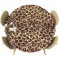 thumbnail image 1 of Leopard Printed Round Tablecloth, Fitted Table Cover with Elastic for 55"-60" Round Tables, Modern Animals Textured Brown Table Cloth Outdoor Indoor Dinning Party Waterproof Tablecloths, 1 of 7