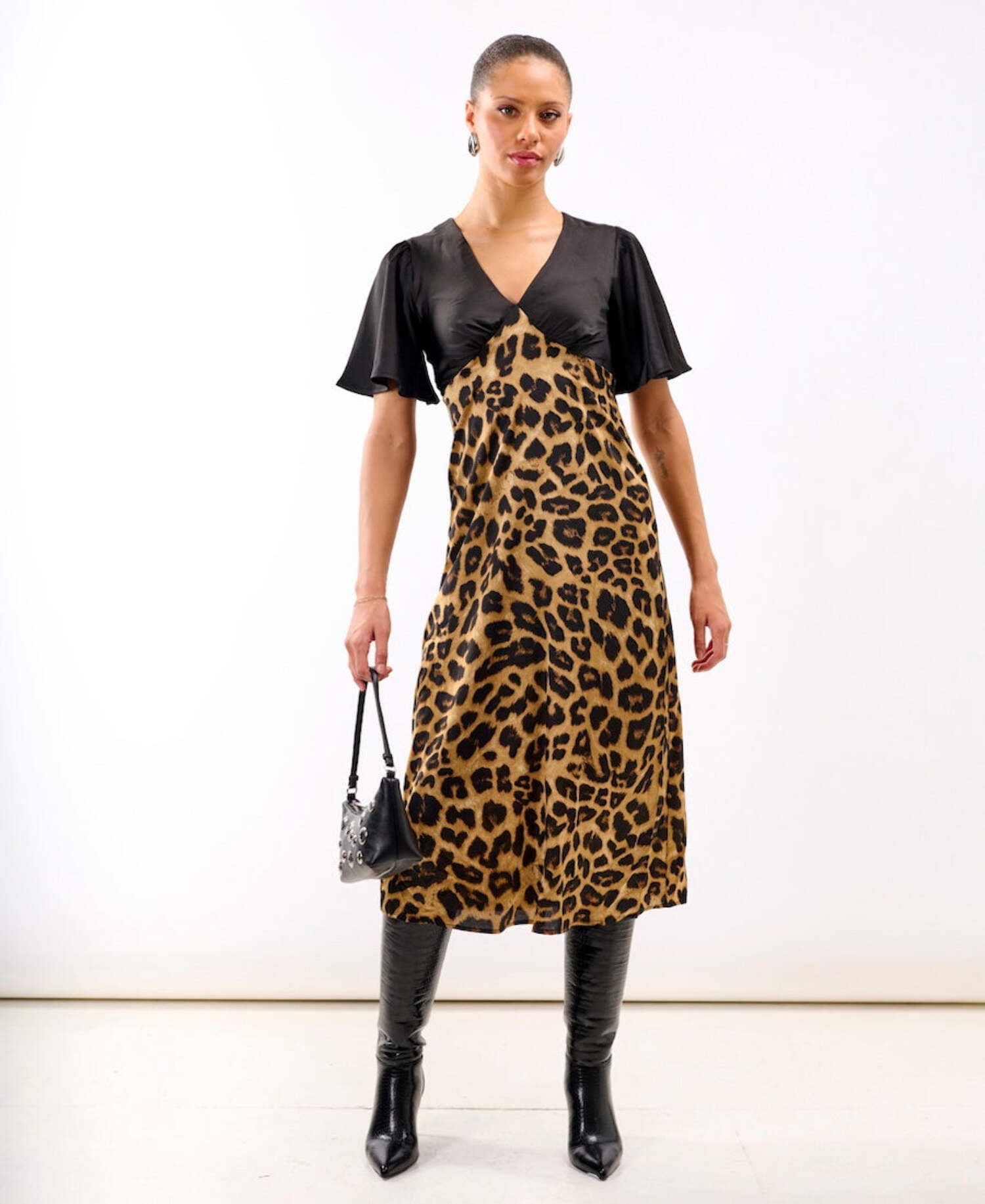 satin leopard print midi dress Leopard Purrfection Satin Midi Dress