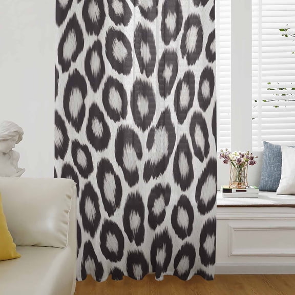 Leopard Printed Semi Sheer Curtains Drapes for Living Room, Bedroom, French Doors Window 45 Inches Long, Farmhouse Vintage Animals Black Grey Rod Pocket Chiffon Curtain Drapery Voile Draperies Panel