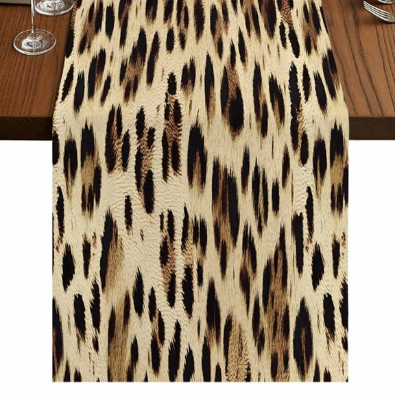 Leopard Printed Short Table Runner 36 Inches Long, Modern Animal Fur Patterns Cotton Linen Table Runners Dresser Scarves, Fabric Tabletop Scarf Furniture Cover for Home Dinner Party Decor 13"x36"