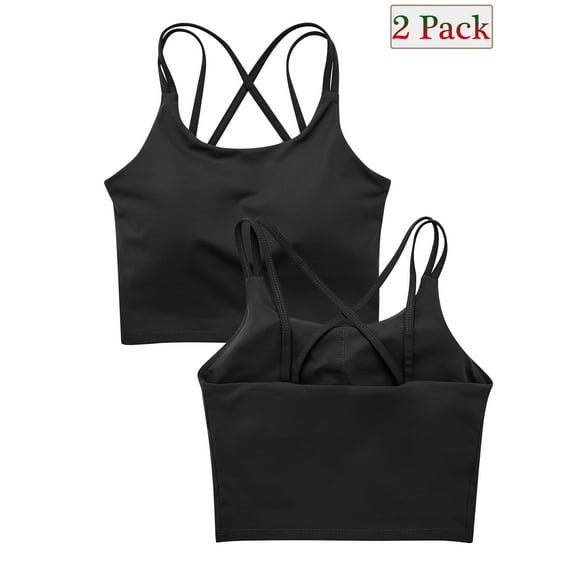 Leopard Printed Sports Bras for Women Yoga Cami Tops Crop Tank Tops with Built-in Bra Workout Light Support Yoga Bra Gym Tops Tube Vest, Plus Size XS-XL/2PCS