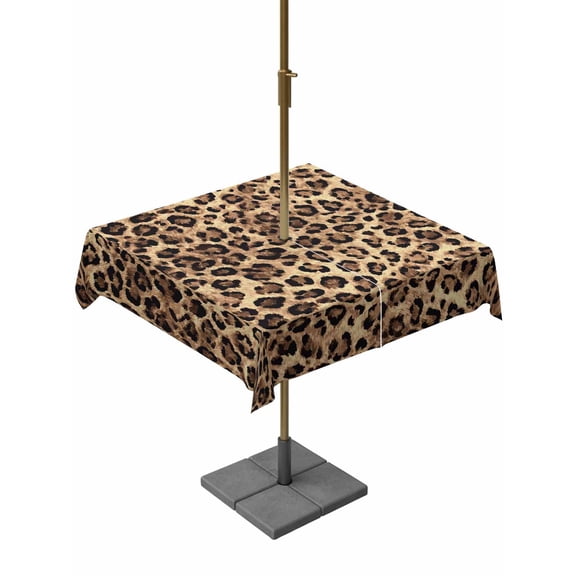 Leopard Printed Table Cloth Rectangle Outdoor Tablecloth, Modern Animals Textured Brown Waterproof Wrinkleproof Table Cover with Umbrella Hole and Zipper for Party/Dining/Patio/Wedding 54x54 Inch