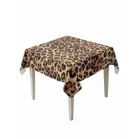 Leopard Printed Table Cloth, Waterproof Tablecloth for Square Tables, Modern Animals Textured Brown Reusable Washable Fabric Table Cover for Restaurant Kitchen Dining Tables 60"x60"
