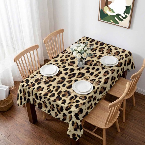 Leopard Printed Table Cloth Waterproof Tablecloths, Modern Animal Fur Patterns Tablecloth Dining Table Cover for Kitchen Party Tabletop Outdoor, Rectangle Tablecloth 52x70 Inch