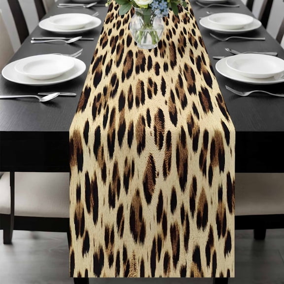 Leopard Printed Table Runner 36 Inches Long, Modern Animal Fur Patterns Kitchen Coffee Dining Table Decoration for Home Party Birthday Wedding Home Decor 13x36 Inches